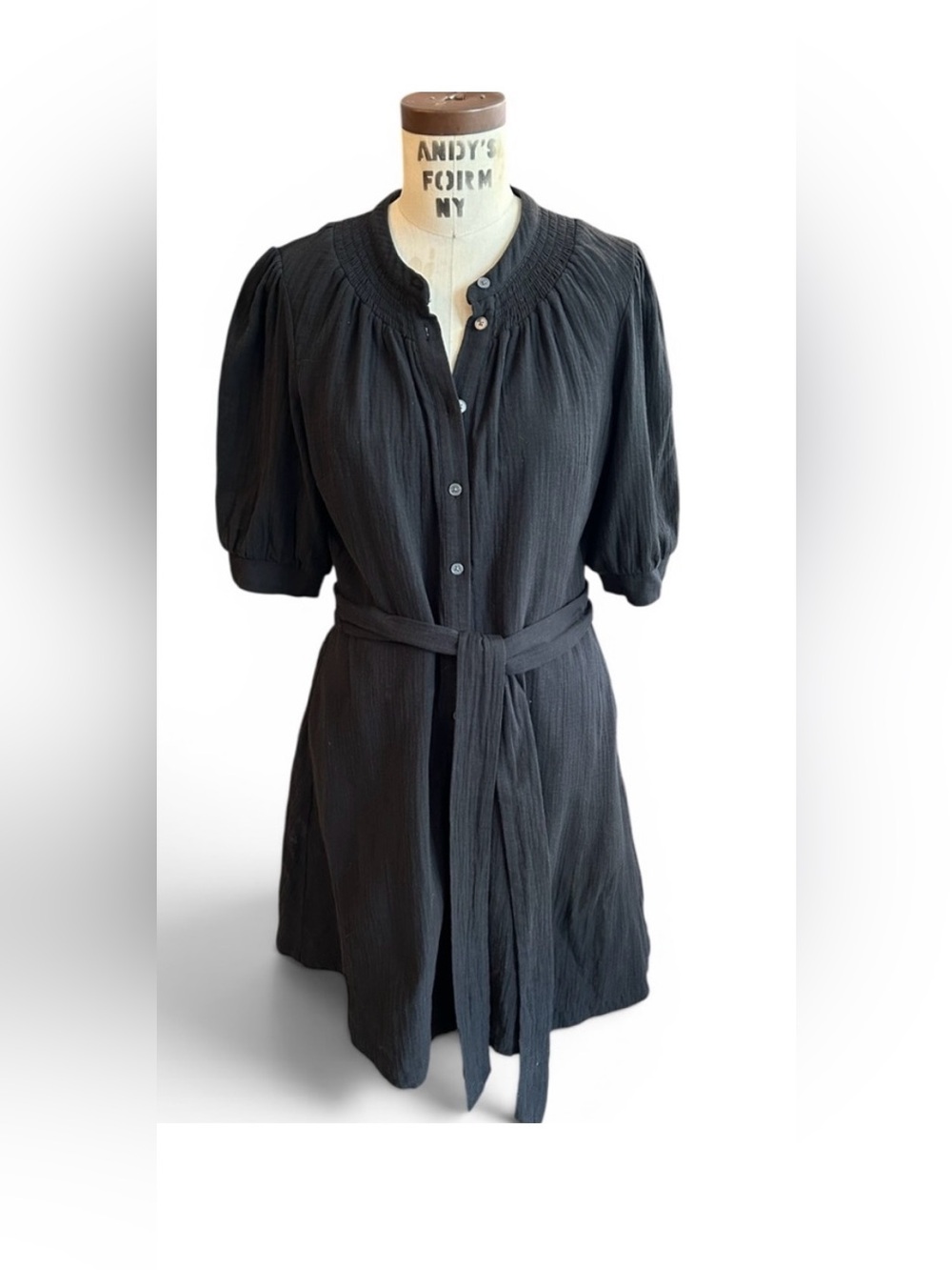 BODEN Black Button-Front Belted Tunic Dress